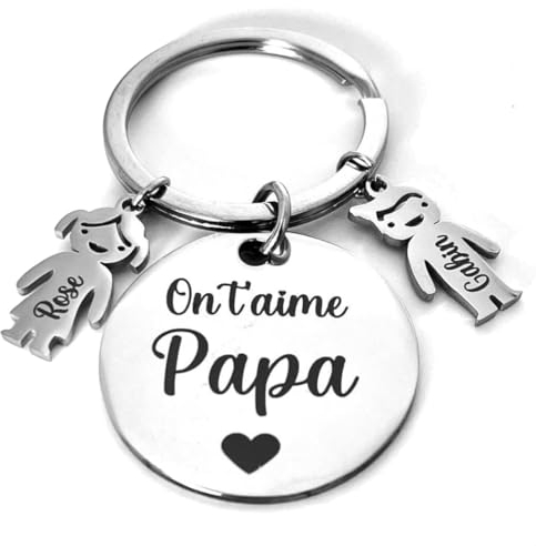 Cadeau Fête des Pères - Porte-Clés Papa Personnalisé Original avec Prénoms Enfants – Gravure Acier Inox – Idée Cadeau Homme Futur ou Jeune Papa Anniversaire ou Noël