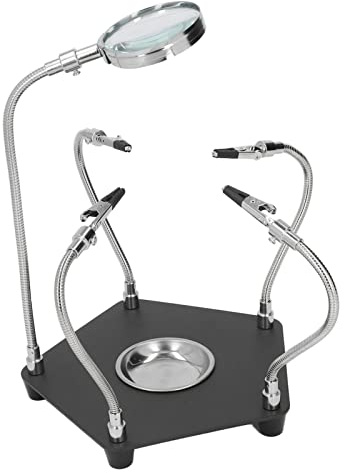 Löten Helfende Dritte Hand, Magnetische Löthilfsklemme mit Lupe und 4 Krokodilklemmen, flexibler Löthalter für Elektronikreparatur, Bastler, Hobbywerkstätten und Präzisionsarbeiten