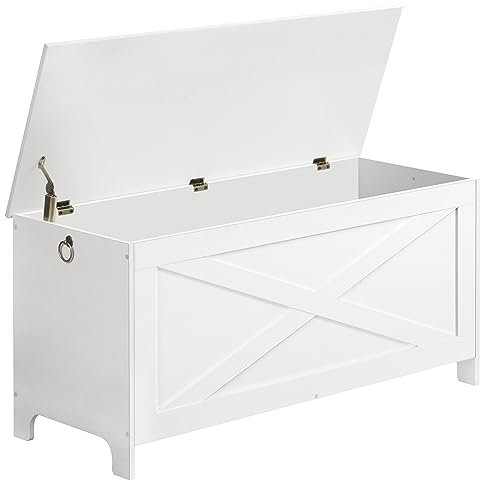 MAHANCRIS 100 cm Coffre à Jouets, Banc de Rangement d'Entrée Robuste avec Charnière de Sécurité, Coffre à Jouets Vintage, Meuble décoratif avec Un Aspect Bois pour Salon, Chambre, ASCWT48101Z1