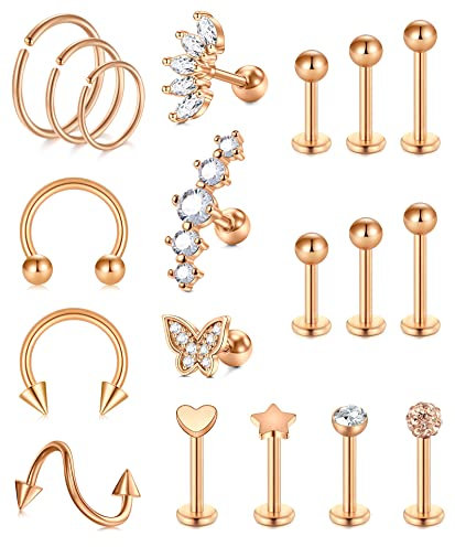 AceFun 16G Piercing Helix Tragus Cartilage d'oreilles Acier Chirurgical Piercing daith lèvre retainers Argent Or Rose Bijoux de Piercing pour Femmes Hommes