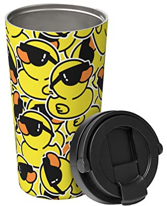 bassyil Cute Duck 17oz Insulated Coffee Mug with Flip Lid Handle Yellow Duck Stainless Steel Insulated Travel Tumbler Spill Proof Kawaii Duck Things Stuff Decor