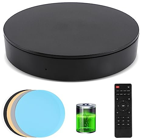 Flyrivergo Photography Turntable 13.7inch/110lb, Rechargeable Battery, Powered, Motorized Rotating Display Stand with Remote Control, 360 Degree Large Display Turntable (Black)
