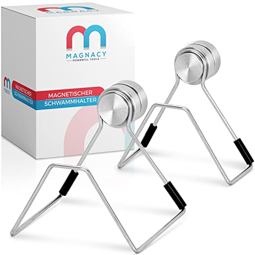 DUOMIO® Doppelpack klein & groß MAGNETISCH Schwammhalter Küche - Schwammhalter Spülbecken MAGNETISCH - Küchenschwammhalter - Spülschwamm Halterung – Spültuchhalter Magnet - Sponge Holder Kitchen Sink