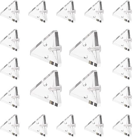 MOROBOR Lot de 20 équerres d'angle en acrylique transparent à 3 trous avec rivets pour renforcement, connexion de meubles (21 mm x 21 mm)