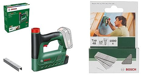 Bosch Akku-Tacker UniversalTacker 18V-14 (Tackern/heften in Weich-und Hartholz; für Klammern und Nägel; 18 Volt System; mit 1000 Feindrahtklammern; ohne Akku) + DIY Nägel Typ 48 1.8 x 1.45 x 14 mm