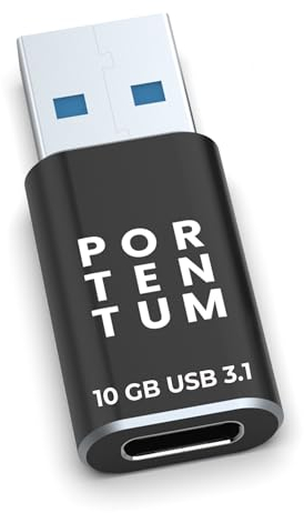 PORTENTUM Adaptador USB C a USB 3.0 (3.1) OTG Velocidad 10Gb Cuerpo Premium Zinc con Alta Resistencia al Calor - Adaptador USB A Tipo C de Solo 8 Gramos
