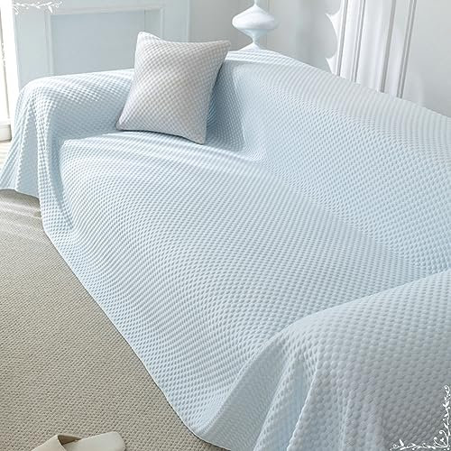 Mesnt Sofabezug Recamiere, Chenille Waschbar Sofa Protection Cover Schonbezug Couch Einfarbige Punkte strukturiert Hellblau, 210x360CM