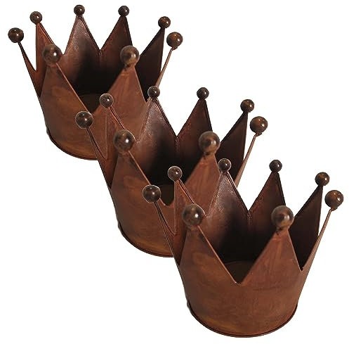 UNUS Garden Kronen Rost 3er Set Ø 17cm, Gartendeko Rostoptik, Edelrostrost Deko für Garten, Terrasse Balkon