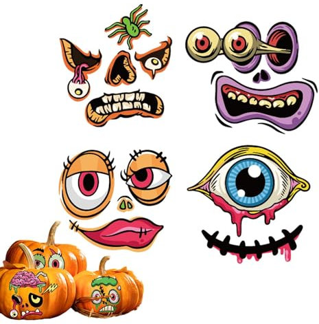 fanelod -Gesichts-Aufkleber, lustige Jack-O-Lantern-Aufkleber, wiederverwendbare Aufkleber, Halloween-Dekoration für Wohnzimmer, Wand, Gepäck, Kürbislampe, Tischplatte, Couchtisch