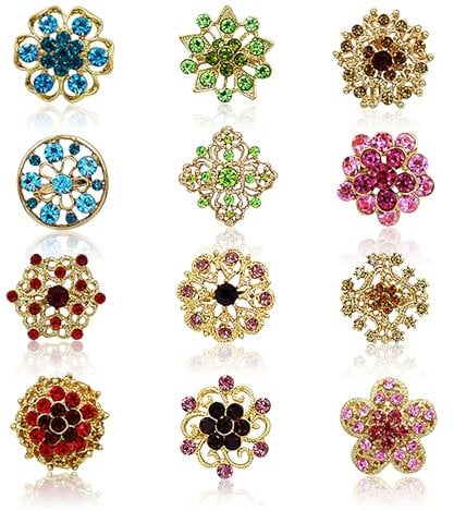 Rumyve Crystal Brooch Set, 12 Pcs Women's Blouse Rhinestone Brooch for Wedding Party, Home Decor & DIY Christmas Crafts (Gold)