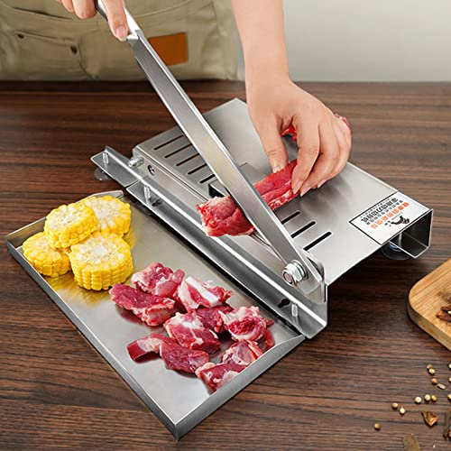SHENJIA Manual Bone Meat Cutter, Stainless Steel Ribs Meat Chopper, Home Commercial Food Slicer Machine For Fish, Chicken, Beef, Meat, Vegetables & Deli