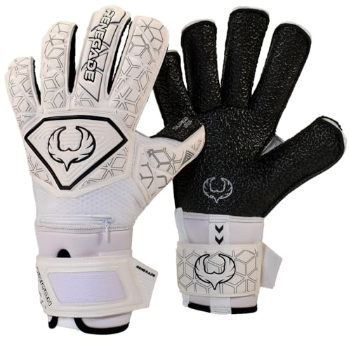 Renegade GK Triton Polaris Goalie Gloves with Pro-Tek Fingersaves | 3.5+3mm Super Grip| White & Black Goalkeeping Gloves (Size 9, Youth-Adult, Roll Cut, Level 2)