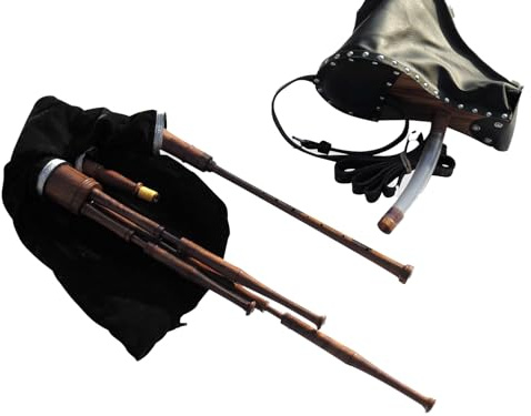 Scottish Smallpipes in A aus indischem Cocoboloholz, Mund- oder Balggeblasener Dudelsack für Einsteiger - Starterset mit Chanter Rohrblatt und Tragetasche (geblasen)