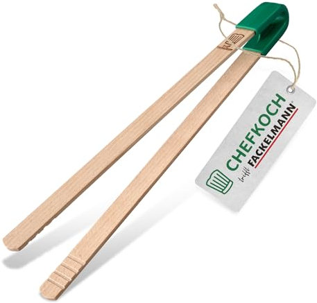Pinzas de cocina de madera de haya sostenible, ideales para agarrar carne y verduras, ergonómicas, con anillo antideslizante, 40 x 8 cm