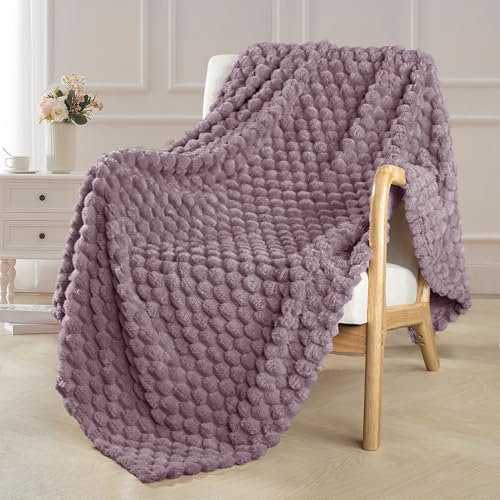 Exclusivo Mezcla Extra Large Soft Fleece Throw Blanket, 127x178 CM Stylish Jacquard Throw Blanket for Couch, Fuzzy Cozy Lightweight for All Season, Grayish Purple