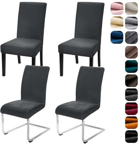 Alishomtll Stretch Samt Stuhlhussen 4er/6er Set Velvet/Velour Stuhlbezug Schwingstuhl Elastische Hussen Waschbarer Stühle Schutz für Küche Restaurant Hotel Bankett Hochzeit (Dunkelgrau, 4 Stück)