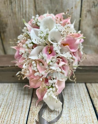 Romantischer, kaskadierender rosa-Goldener Strauß Calla-Lilien, Brautjungfern-Blumen, Prinzessin, Tropfen-Blumenstrauß (Blumenstrauß)
