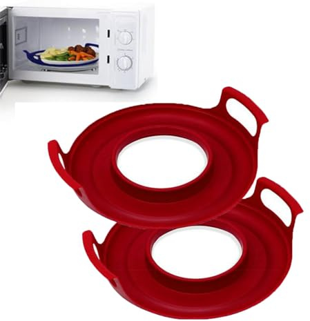 Soporte Para Tazones Para Microondas, Bandeja Para Microondas Con Asas, 2 Piezas Bandeja Para Microondas Para Cuencos Caliente, Rojo Bandeja De Silicona Para Microondas