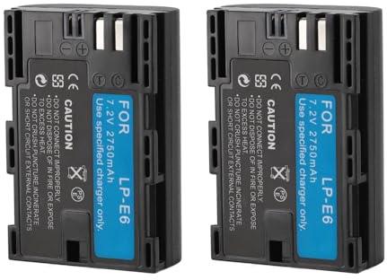 2 Stück LP-E6/LP-E6N 7,2 V 2750mAh Wiederauf Ladbarer Li-Ionen-Akku für R5 R6 90D 60D 70D 80D 5D II 5D III 5D IV 5Ds 6D 6D II 7D 7D Mark II Kameras