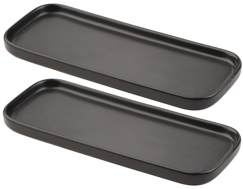 VanEnjoy Set of 2 Ceramic Tray for Kitchen Counter, Black Vanity Tray for Bathroom Counter, Long Narrow Tray for Soap Bottles