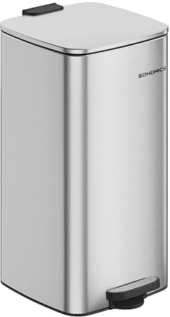 SONGMICS Mülleimer Küche, 30 Liter Abfalleimer, Tretmülleimer, Stahl, mit Inneneimer, Softclose, Offenhaltefunktion, metallicsilber LTB593E01