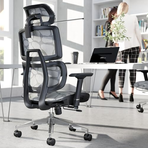 TONFARY Ergonomischer Bürostuhl, Hoher Rücken Netz Schreibtischstuhl mit Lendenwirbelstütze, Neigbarer Gaming-Stuhl Verstellbare 3D Armlehne Kopfstütze, Großer und hoher Drehbarer Computerstuhl, 150KG