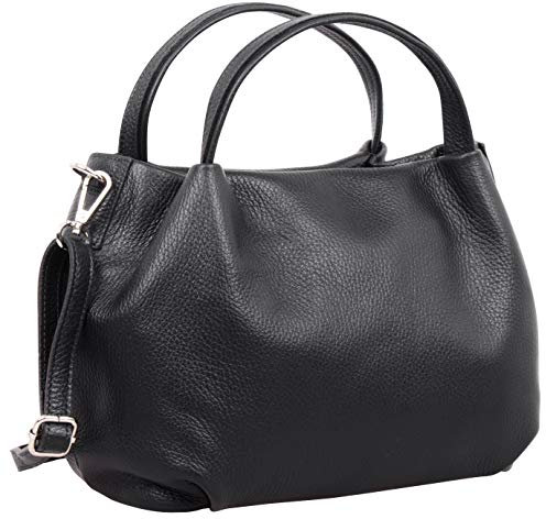 Marco VENEZIA Handtasche Damen Mittelgroß, Schultertasche Leder, Umhängetasche Groß (Schwarz)