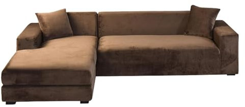 GUYIRT Couch Überwurf L Form Kratzfest Katzen, L Förmiger Sofabezug, Sofa Überzug Ecksofa Samt, Sofabezug Ecksofa L Form Stretch, Waschbar (Kaffee 1,3+3 Sitzer)