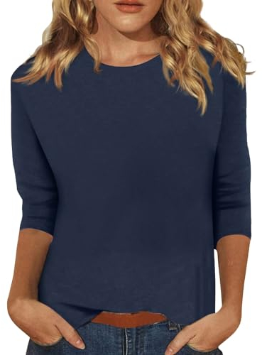 Deals of The Day Lightning Deals Oversized T Shirts for Women Women's Solid Color Round Neck Slim Seven Point Sleeve T Shirt Top Womens Plus Cheap Items Dispatched by Amazon Navy