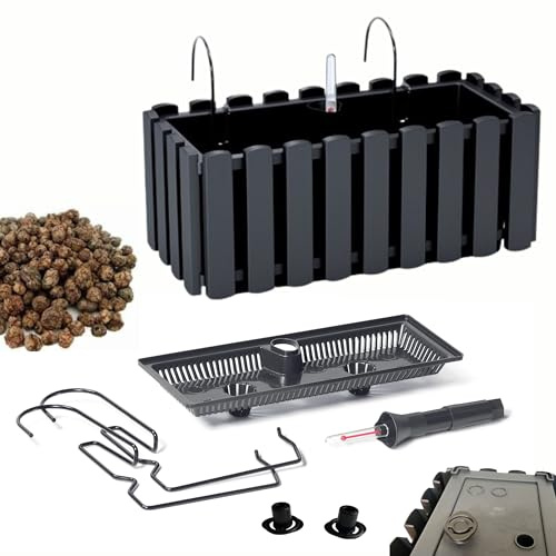 DIKEL Jardinera para Balcón con Caja de Barandilla - Maceta Decorativa de Plástico - DDEF400W + Arcilla Expandida 1l - 180x380x165mm - Antracita