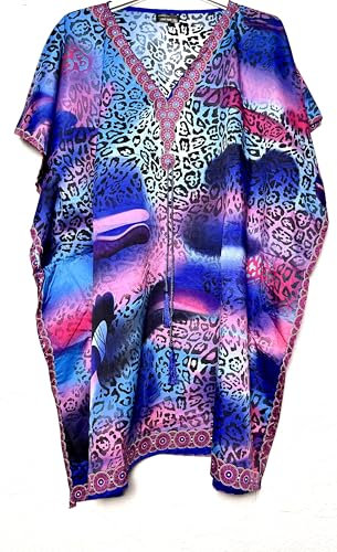 Kaftan Robe d'été à manches courtes pour femme, taille unique, fabriquée en Inde, Lilas / C, Talla única Grande