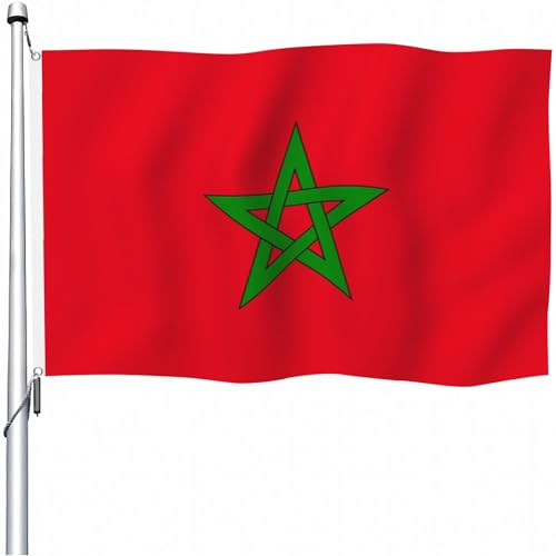 Aoihrraan Drapeau Marocain 180x300cm Bannière Double Face Patriotique Pour La Célébration En Plein Air Accueil Jardin Porche Parti Décoration Drapeau Maroc Avec 2 Oeillets Solides
