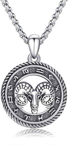 PARYFO Sternzeichen Widder Halskette 925 Sterling Silber Widder Anhänger Sternzeichen Halskette Sternzeichen Halskette Astrologie Horoskop Anhänger Schmuck Geschenke für Männer Frauen Unisex