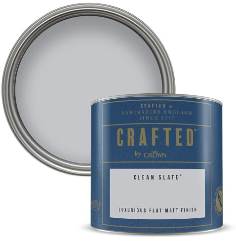Crown CRAFTED Light Grey Paint Matt Emulsion Tester - Sample 125ml | CLEAN SLATE velvety flat matt finish for interior walls, ceilings & wood. Soft to touch, hides imperfections, low VOC
