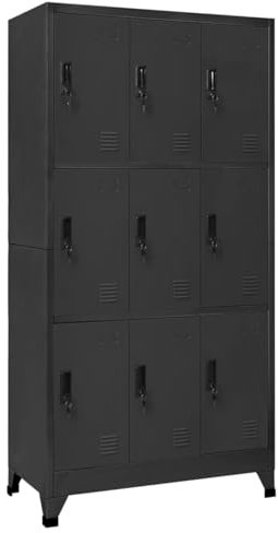 IKAYAA Spind Schrank Schließfachschrank mit 9 Fächern Metallspind Abschließbar Umkleideschrank Lagerschrank Spind Metallschrank Wertfachschrank Schließfach Stahl Anthrazit und Weiß