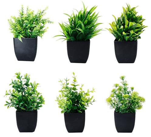QINGYIWL 6 Stück kunstpflanze im Topf klein Deko Pflanzen Mini Gefälschte Pflanzen Plastik Künstlich Deko für Schreibtisch, Haus, Balkon und Bad Dekoration