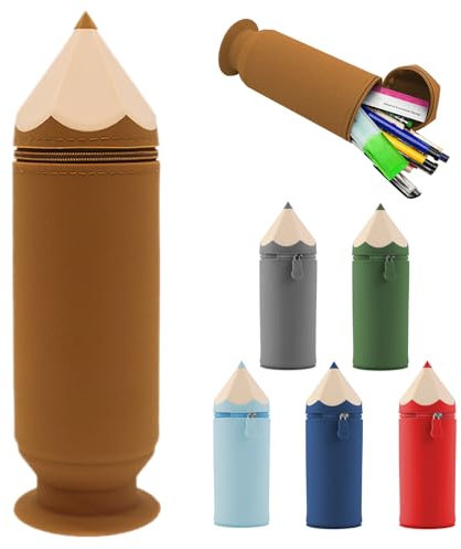 Lvjkes Astuccio scuola, Astucci e portapenne 2 in 1 Scalabile, Il fondo può essere adsorbito, astuccio silicone, Durevole e facile da pulire, Adatto a Bambini, Donne, Uomini, Ragazzi (Marrone)