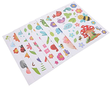 Amosfun Frühlings-fensteraufkleber Zwergenfiguren 9 Stück Pvc Statische Aufkleber Blumen Schmetterlinge Sofortige Dekorative Glasaufkleber