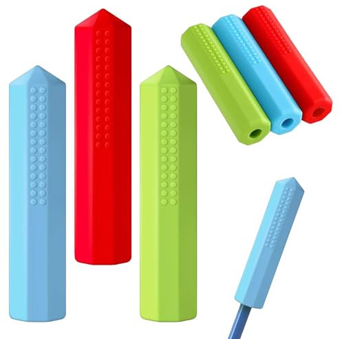 3 Stück Kaubare Bleistiftaufsätze, Kaubare Silikon Bleistiftaufsätze, Kaubares Bleistiftspielzeug, Sensorische Bleistift Kaukappen, Farbiger Bleistift Kauaufsatz Stifte, für Relief Angst