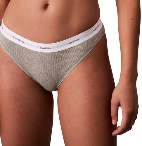 Calvin Klein Women’s Bikini Briefs with Logo Waistband, Grey (Grey Heather), M