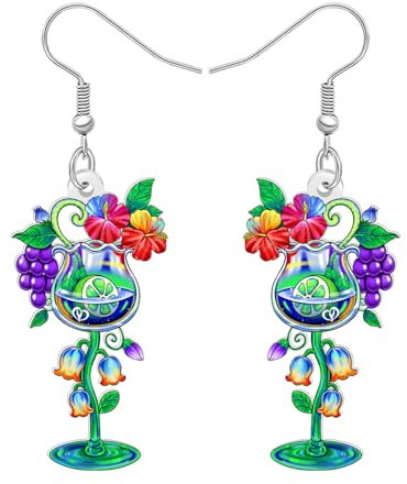 LONYOO Acryl Floral Weinglas Margarita Ohrringe Blume Schmetterling Dangle Leichter Schmuck Cocktail Geschenke für Weinliebhaber Frauen Mädchen Mama (Grün)
