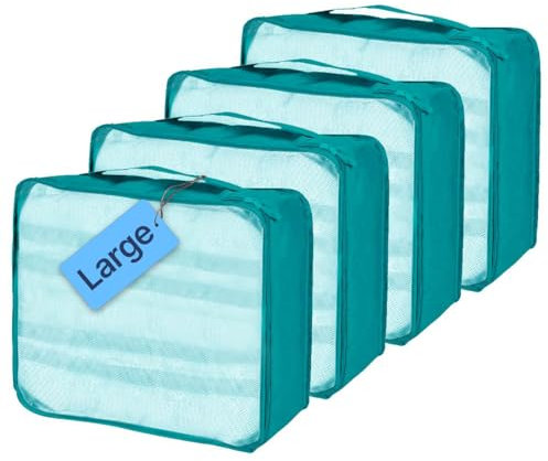 QiYiCAT Koffer Organizer 4 Stück, 40×30×12CM Packing Cubes 4-teilig, Große Packwürfel Gleicher Größe, Geeignet für Familienreisen und die Aufbewahrung zu Hause (Hellblau 4 Pcs)