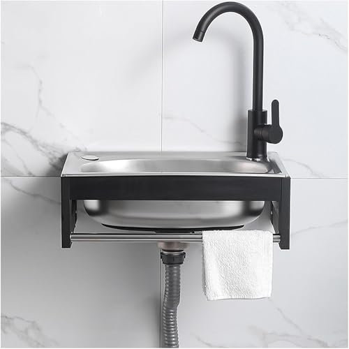 Edelstahl-Handwaschbecken, Handwaschbecken, Handwaschbecken mit Wasserhahn und Ablauf-Set für Küche, Waschküche, Garage und Werkstatt