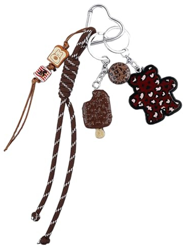 ERRORY Portachiavi con ciondolo a forma di orsetto di cioccolato, con corda intrecciata, per zaino, borsa, decorazione per borsa
