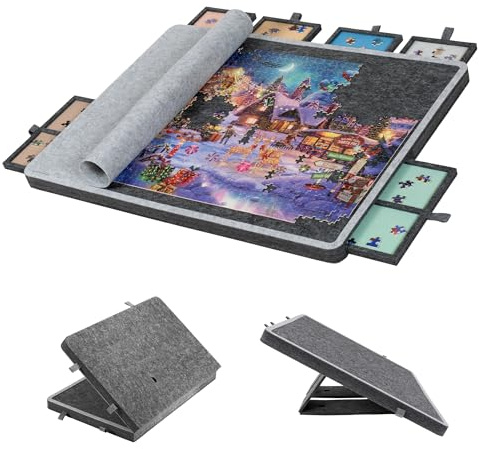 Jigpal 1000 Piece Jigsaw Puzzle Board with 6 Drawers & Cover, Foldable Jigsaw Puzzle Table with 3 Tilting Angle, Portable & Lightweight Game Table with Storage & Built-in Easel/Stand for Adults