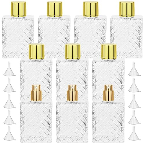 Malloom 10 Pcs Travel Perfume Atomisers Refillable, 100ml Clear Empty Glass Refillable Perfume Bottle, Portable Atomiser Spray Bottles for Women Men Perfume Travel Bottle with Funnel