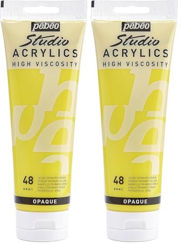 PEBEO - Acrílico Fine Studio - Pintura acrílica Amarillo - Amarillo Primario Opaco - 250 ml (Paquete de 2)
