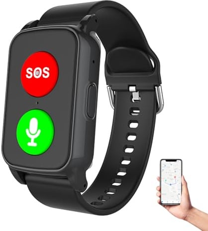DHsdlpLU Montre pour Personne Agée GPS, détection de Chute, géolocalisation, Vibration et Sonnerie, Double Fonction de Rappel, pour Les Seniors S3-Black
