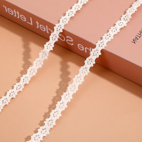 9 Meter Beige Spitzenband,0.9cm Breit Spitzenband Lace Vintage Spitzenborte Bordüre Stoff Schleifenband Spitze Stoff Bänder zum Basteln Baumwollspitzenband für Hochzeit DIY Nähen Handwerk(Beige)