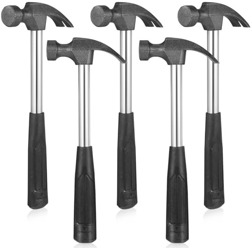 5 Kleiner Klauenhämmer, Tragbare Stahlhammer für Kleine Reparaturen | Schwarzer Kunststoffgriff, Gebogenes Nagelziehende, Schlanke Form, Präzises Platzieren, Leicht für Mieter